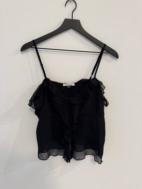 American Eagle Outfitters Black Sheer Ruffle Cami
